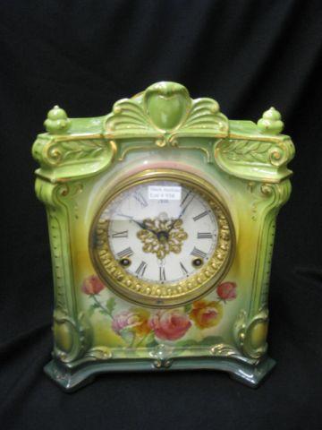 Appraisal: Ansonia Royal Bonn Porcelain Cased Clock La Seine model green