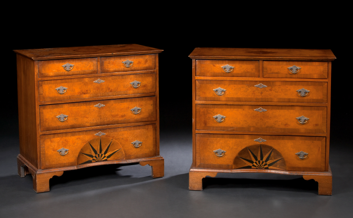 Appraisal: Pair of George III-Style Mahogany and Burlwood Chests each with