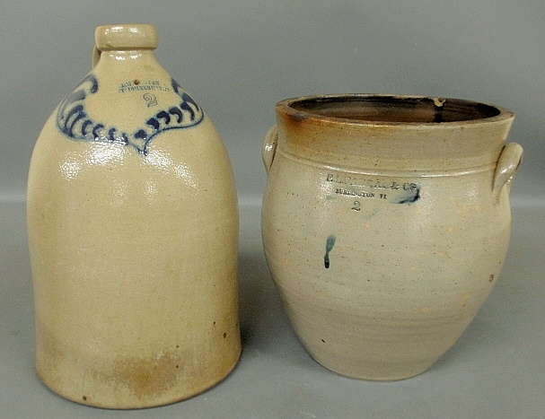 Appraisal: - Two-gallon stoneware jug L W Fenton St Johnsbury VT