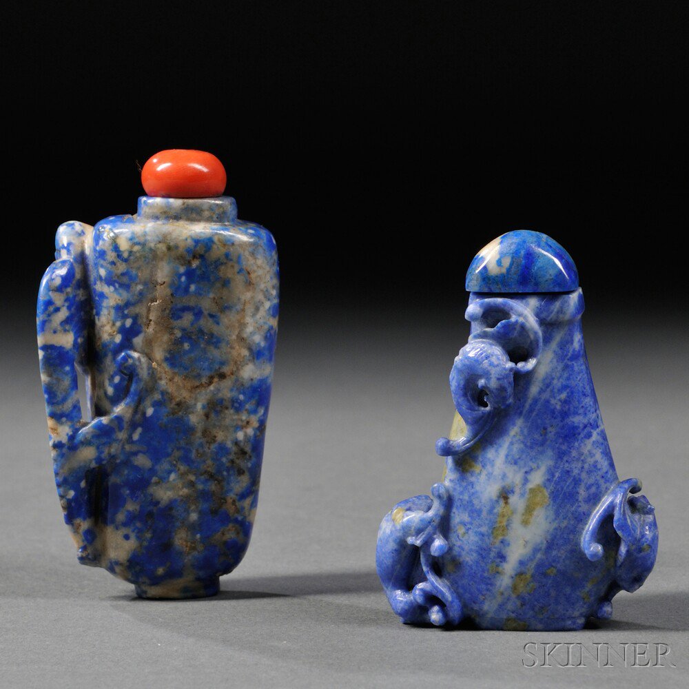 Appraisal: Two Lapis Lazuli Snuff Bottles China th th century an