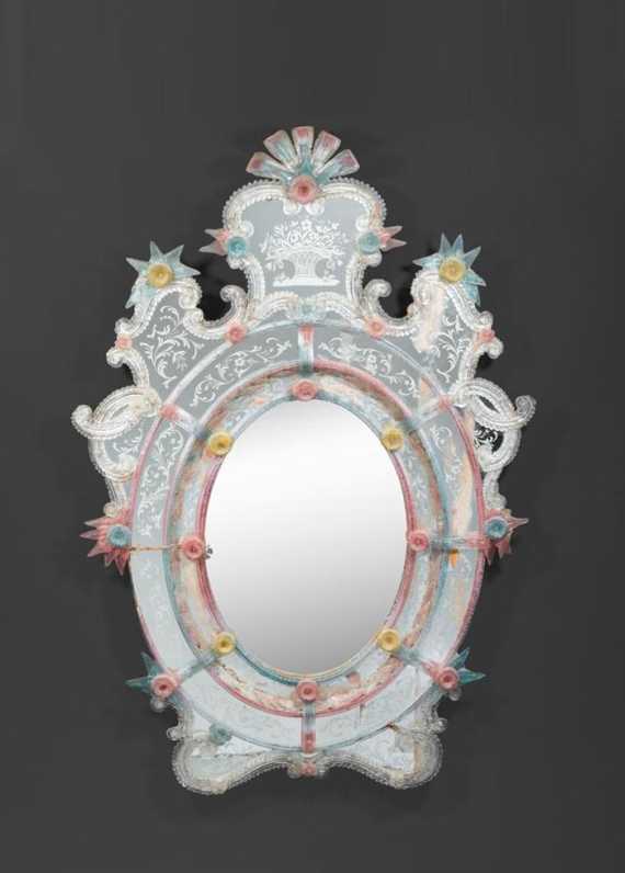 Appraisal: IMPORTANT MIRROR Louis XV style Murano late th century Colored