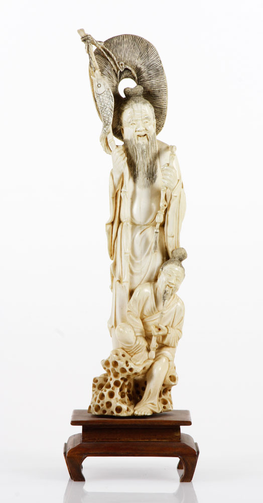 Appraisal: - Japanese Carved Ivory Figure of Fisherman Japanese carved ivory