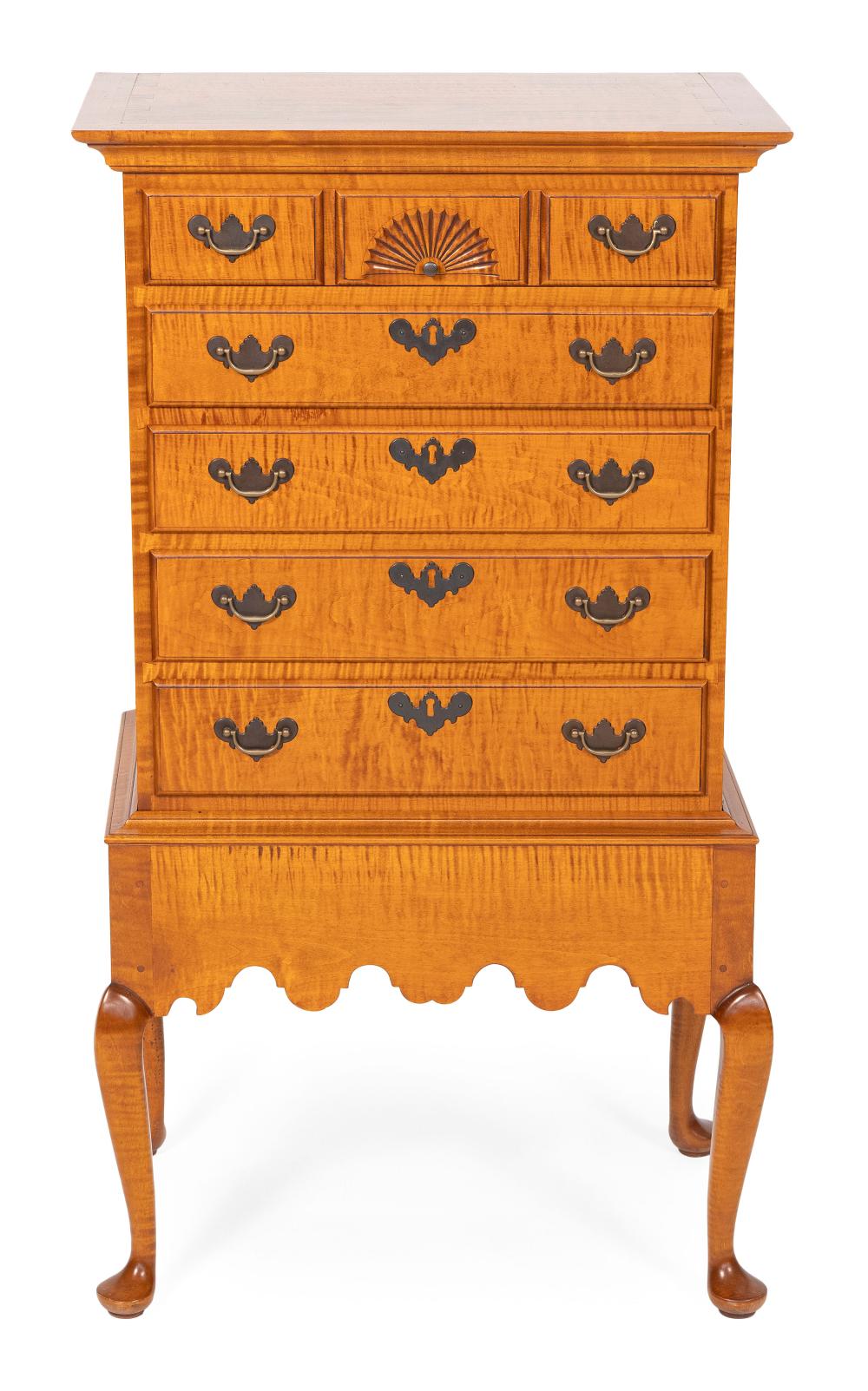 Appraisal: ELDRED WHEELER MINIATURE CHEST-ON-FRAME Massachusetts th Century In tiger maple