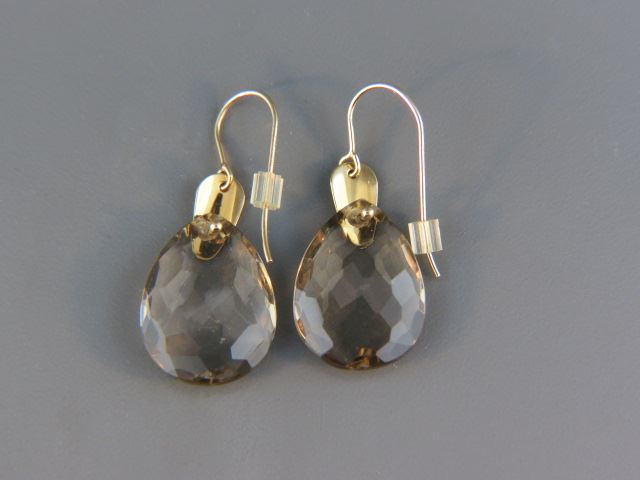 Appraisal: Smokey Quartz Earrings faceted tear drop gems totaling carats on