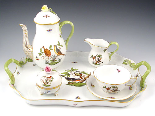 Appraisal: PIECE HAND PAINTED HEREND TEA SERVICE To include Covered teapot