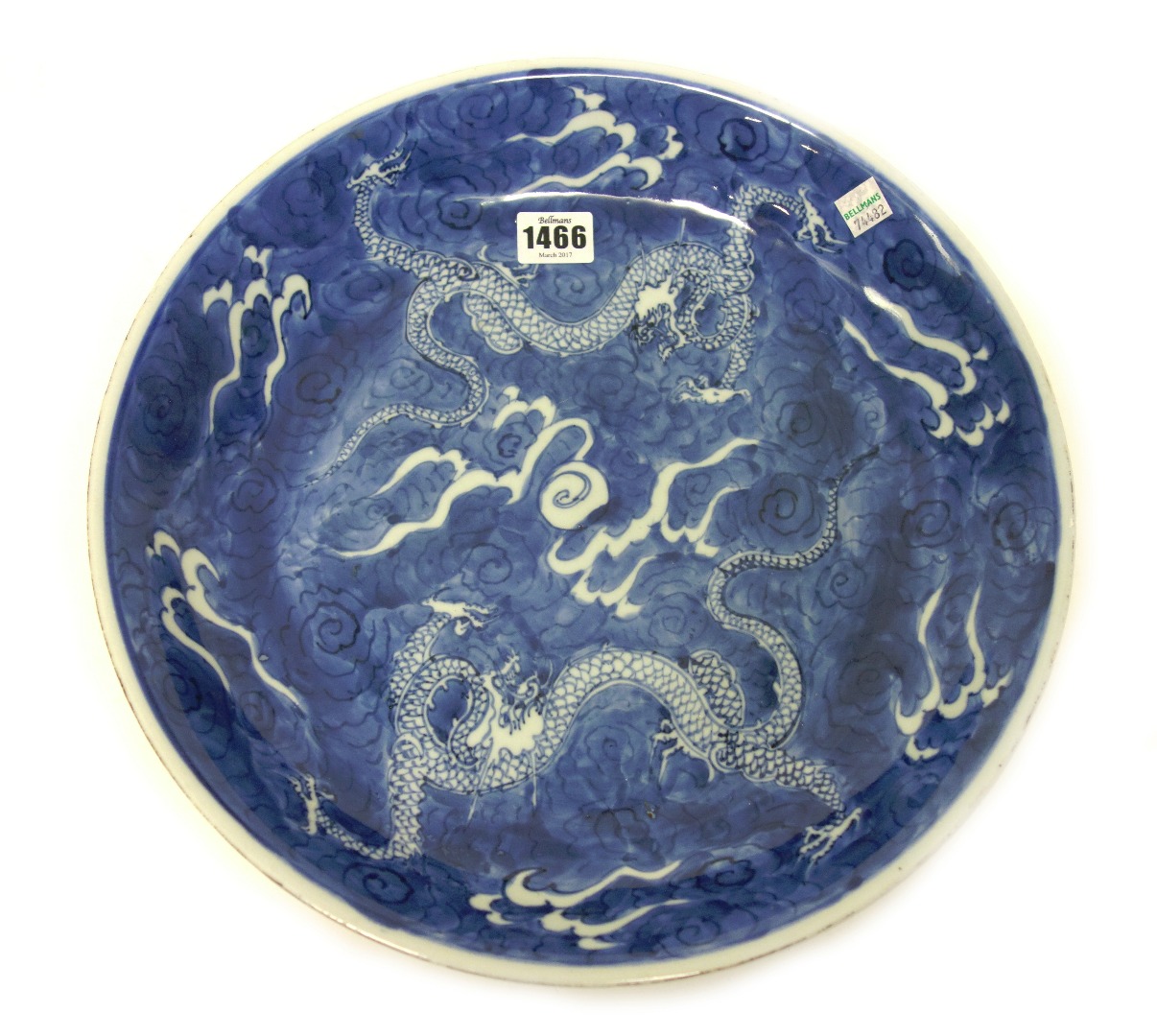 Appraisal: A Chinese blue and white dish Kangxi painted with two