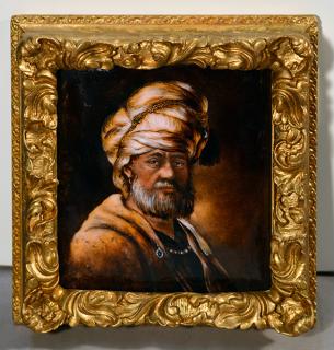 Appraisal: Signed Limoges Plaque Limoges enamel plaque of Orientalist man in