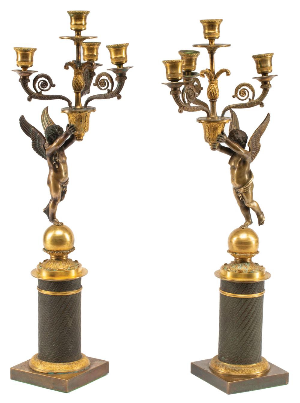 Appraisal: Pair of Napoleon III Gilt and Patinated Bronze Four-Light Candelabra