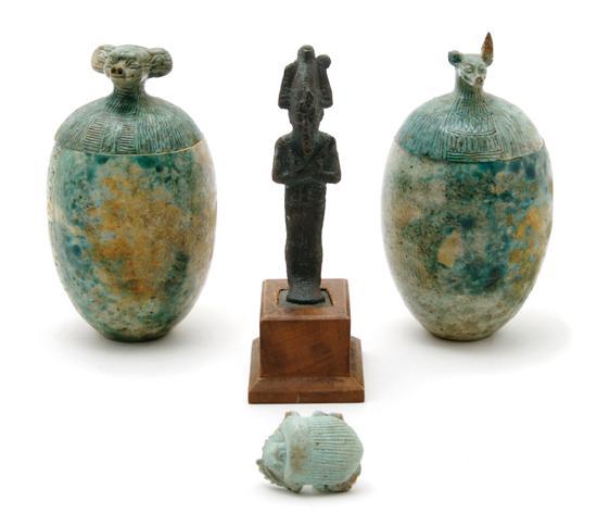 Appraisal: Group of Egyptian Articles comprised of an Egyptian bronze figure