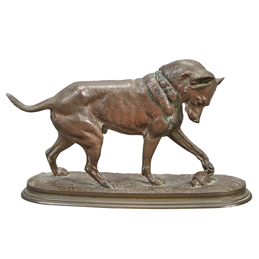 Appraisal: French Bronze Figure of a Dog and a Tortoise Cast