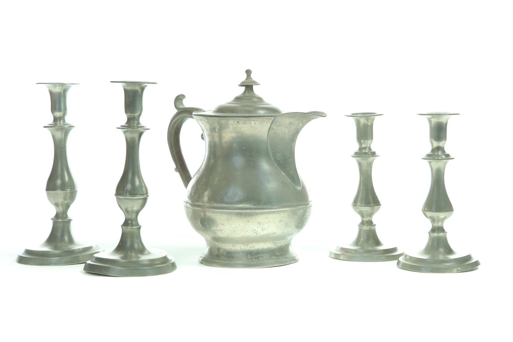 Appraisal: FIVE PIECES OF PEWTER Ohio mid th century Pitcher marked