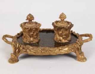 Appraisal: FINE GILT BRONZE LOUIS XV STYLE ENCRIER HAVING CONTINUOUS FOLIATED