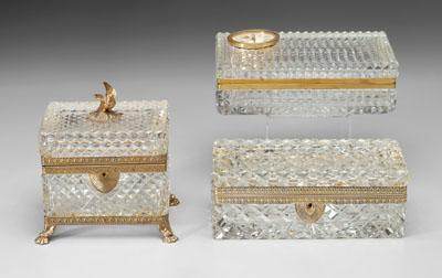 Appraisal: Three cut glass boxes one rectangular with beveled square designs