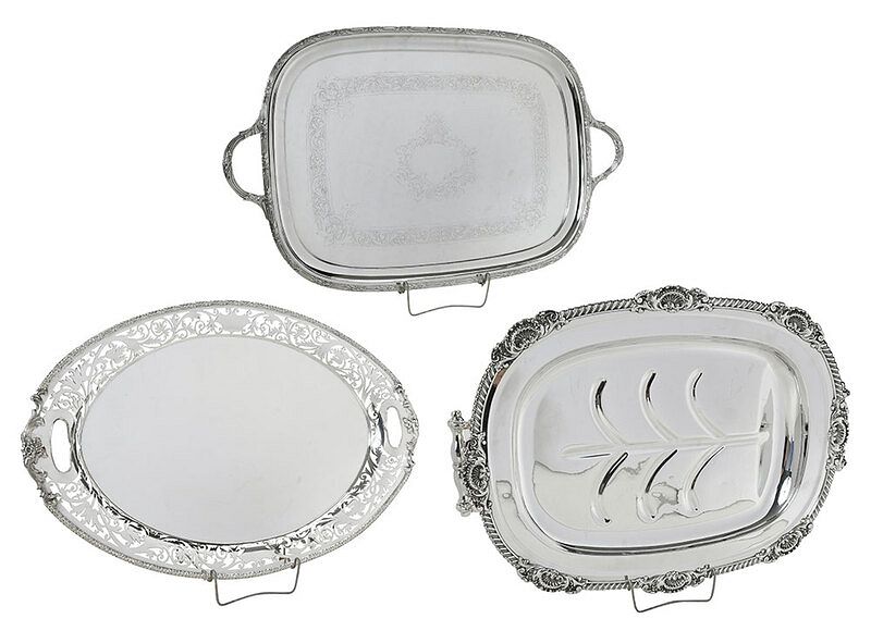 Appraisal: Three Silver Plate Trays one old Sheffield plate tree and