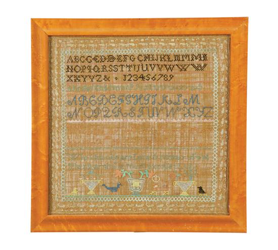 Appraisal: SAMPLER American silk on linen Ten-year-old Martha Fay worked an