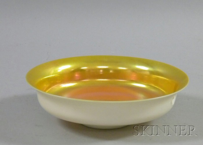 Appraisal: Large Aurene on Calcite Art Glass Bowl gold iridescent interior