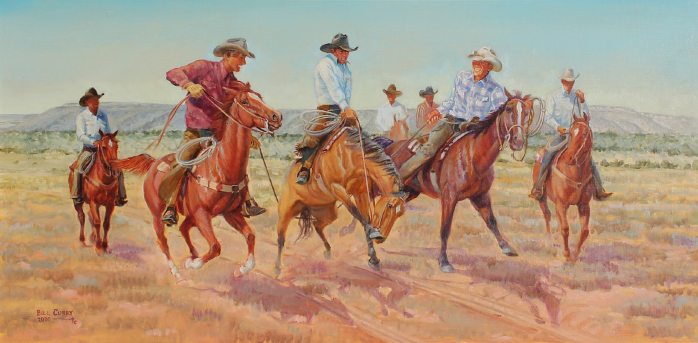 Appraisal: CURRY Bill American th century ''Rimshot'' Cowboys Playing Around Oil