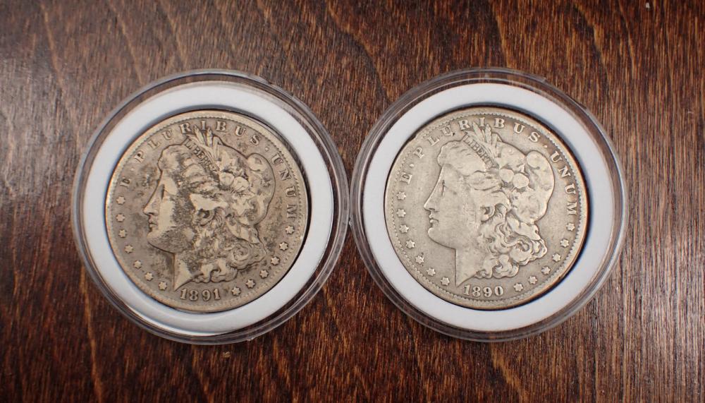 Appraisal: TWO CARSON CITY SILVER MORGAN DOLLARS -CC and -CC