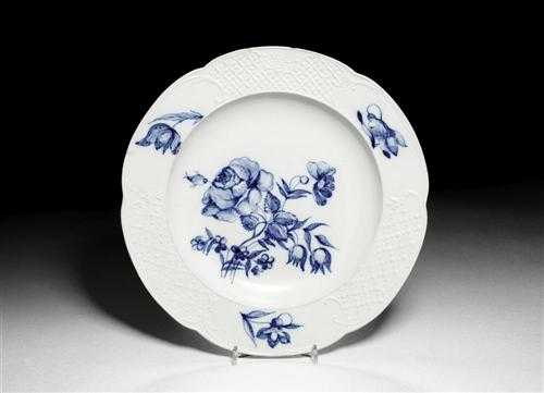 Appraisal: RARE BLUE-PAINTED PLATE Berlin Wegely factory circa With three different