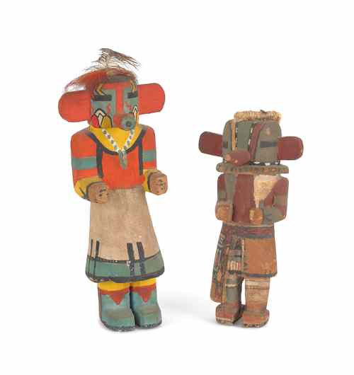 Appraisal: Two small Hopi painted Katsina dolls h and h