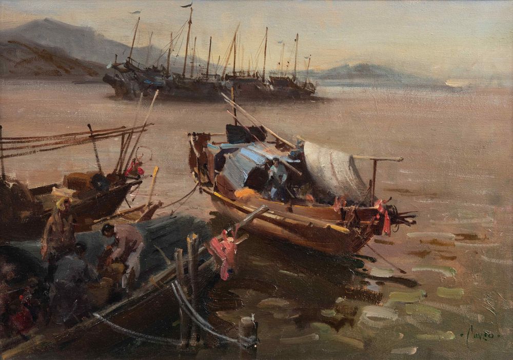 Appraisal: Terence Tenison Cuneo British - Harbored Fishing Boats Terence Tenison