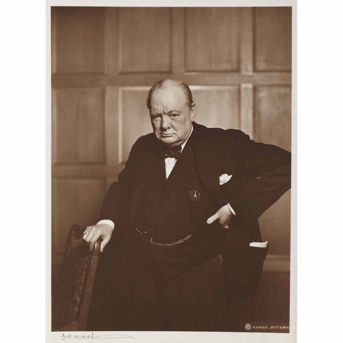 Appraisal: YOUSUF KARSH WINSTON CHURCHILL Medium gelatin silver print laid down