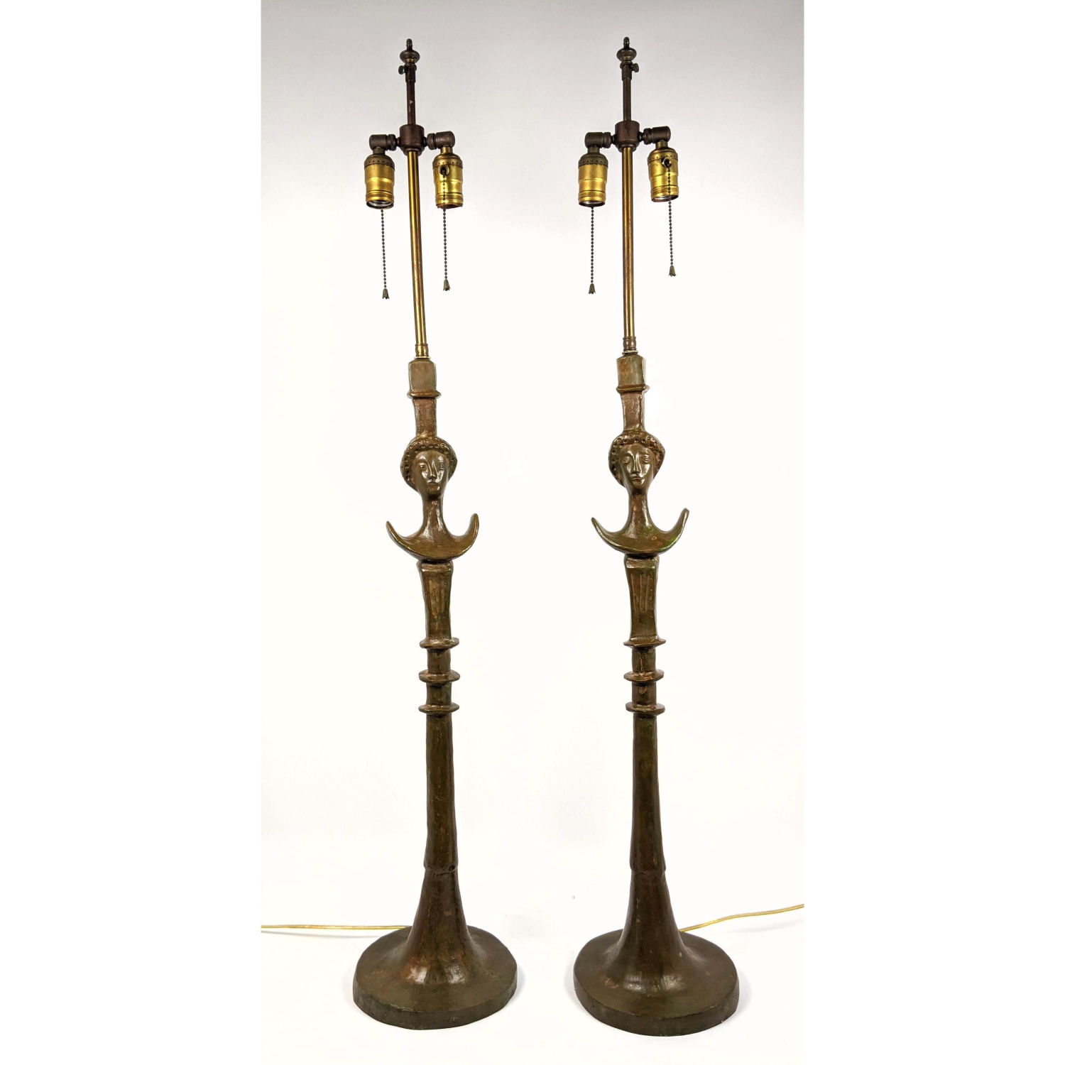 Appraisal: Pr Giacometti style Tete a Tete Table Lamps Bronze Figural