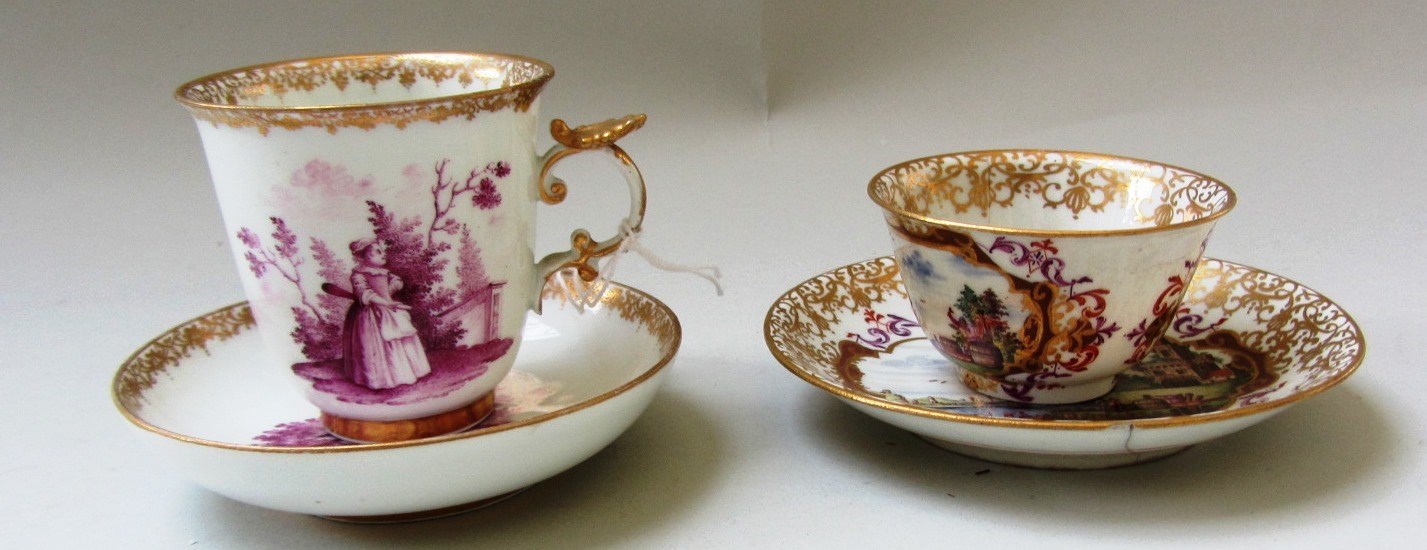 Appraisal: A Meissen teabowl and saucer circa each painted with kauffahrtei