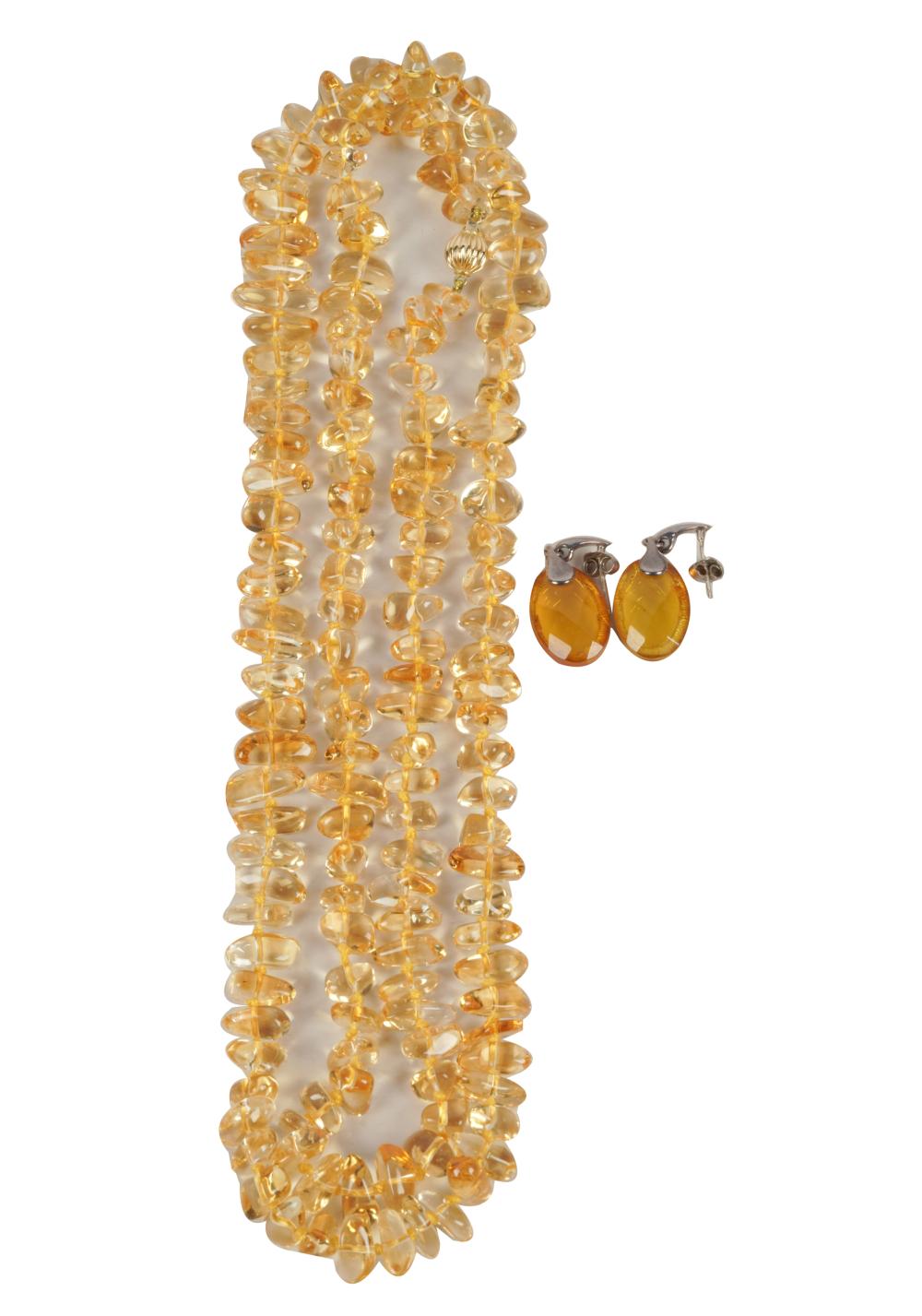 Appraisal: KARAT YELLOW GOLD CITRINE NECKLACEtogether with a pair of sterling