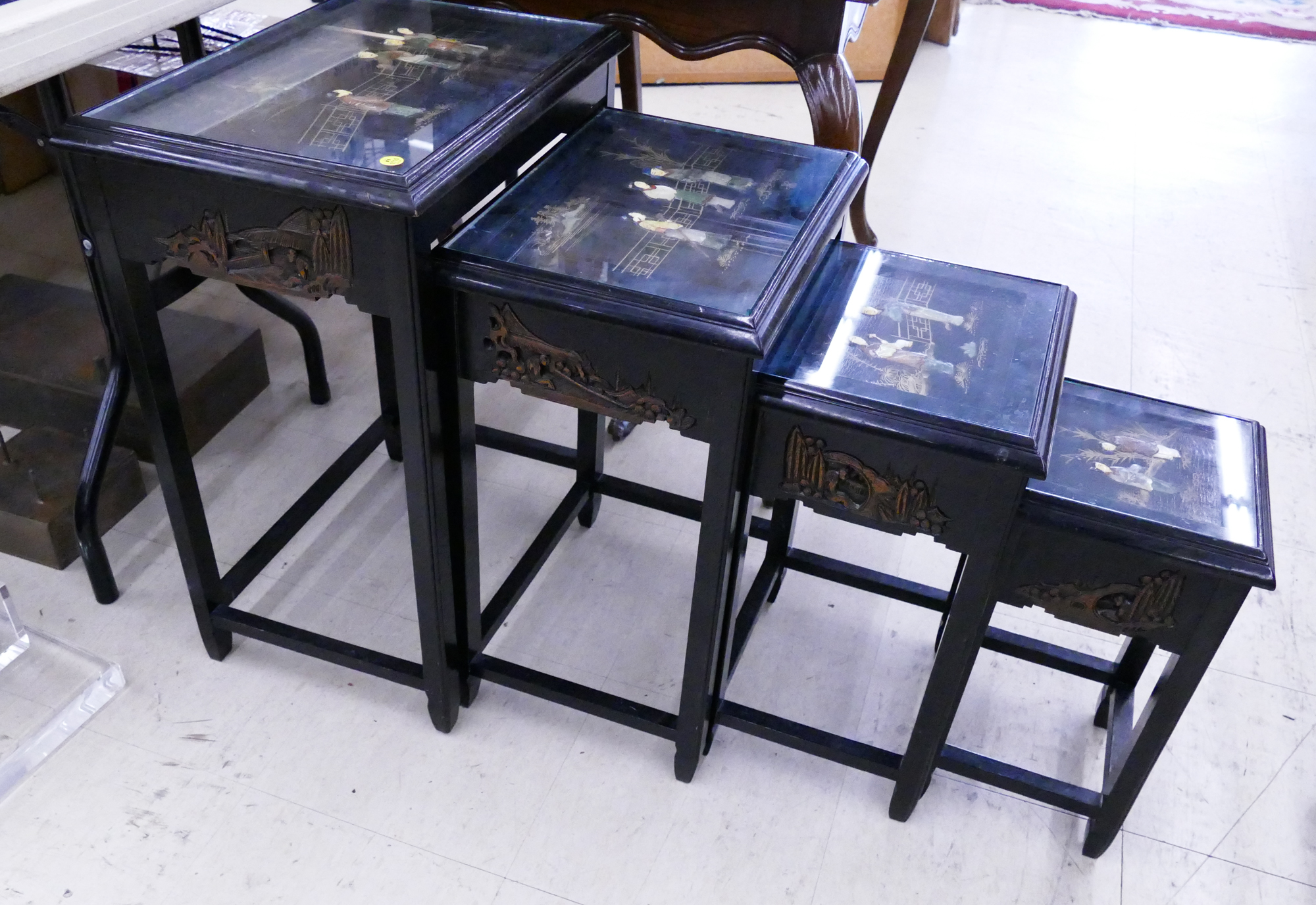 Appraisal: Set Vintage Chinese Applique Nesting Tables- x x ''