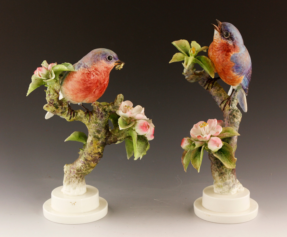 Appraisal: - Pair of Royal Worcester Bluebirds Pair of Royal Worcester