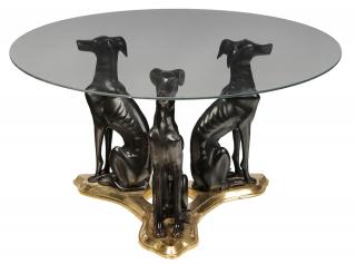 Appraisal: Glass Topped Cocktail Table With Bronze Whippet Base th century