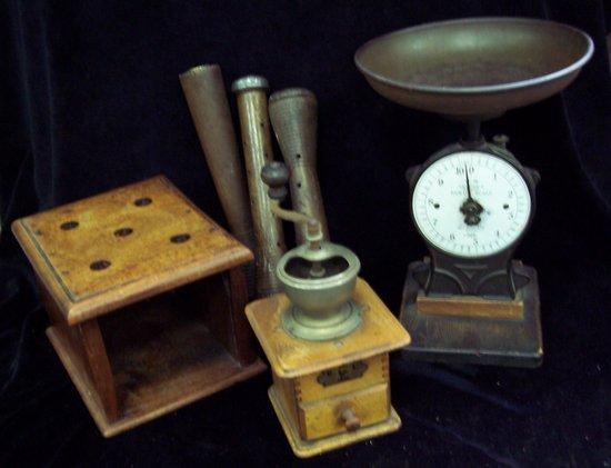 Appraisal: Three turned wood bobbin holders converted as candlesticks cm high