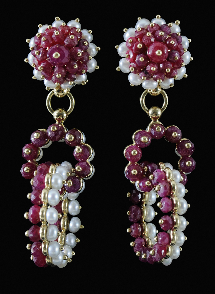 Appraisal: Ruby and Pearl Earrings interlocking loop earrings set with round