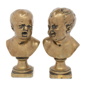 Appraisal: A Pair of Continental Bronze Busts of Infants Late th