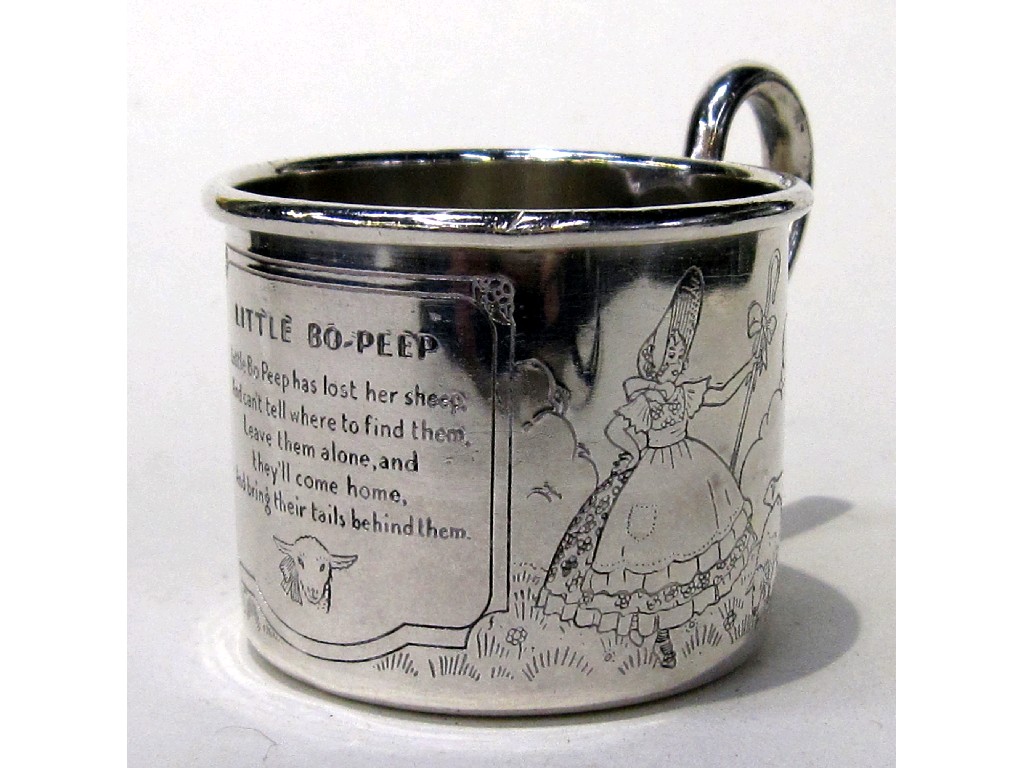 Appraisal: Canadian white metal christening mug engraved with 'Little Bo Peep'