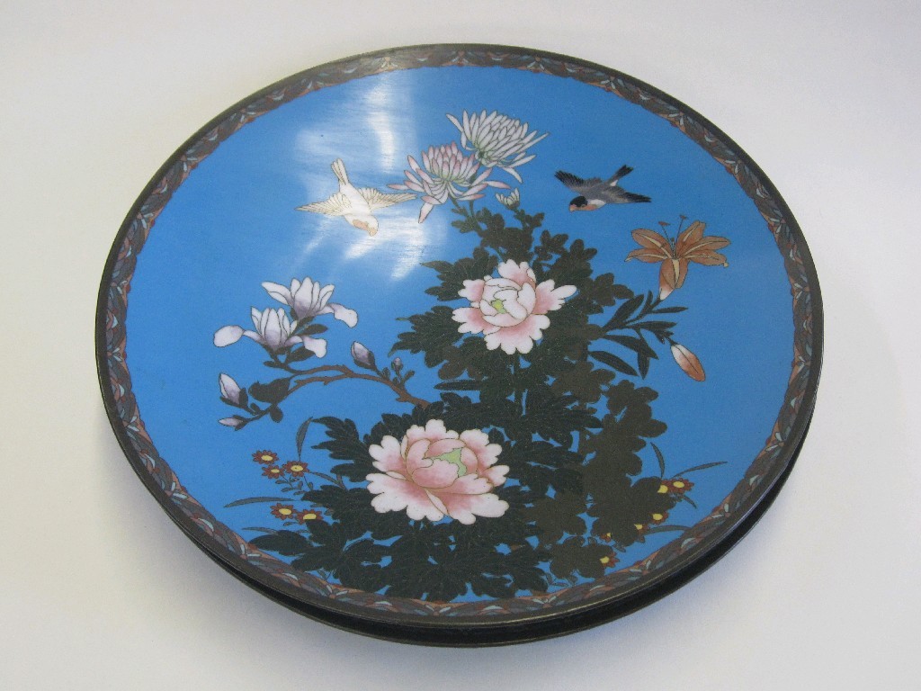 Appraisal: Pair of cloisonne wall plates decorated with a bird and