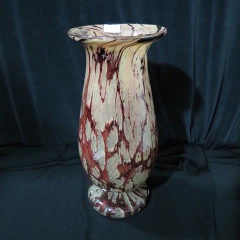 Appraisal: Art Glass Vase mottled reds marbilized style decor