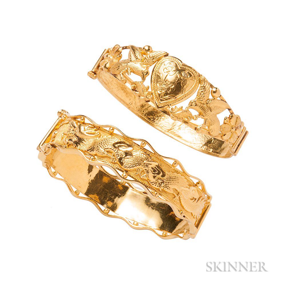 Appraisal: Two High-karat Gold Bracelets Two High-karat Gold Bracelets China each