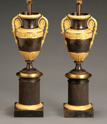 Appraisal: Pair of Charles X Ormolu and Bronze Urns Second Quarter