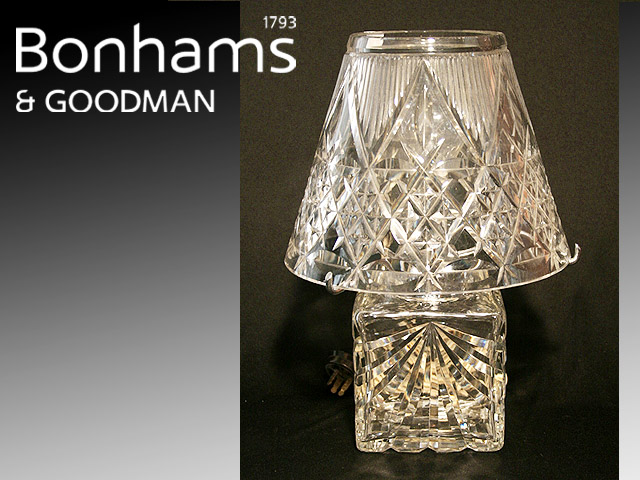 Appraisal: A diamond cut glass table lamp and shaded circa cms