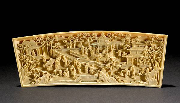 Appraisal: A tinted ivory landscape plaque th Century The curved panel