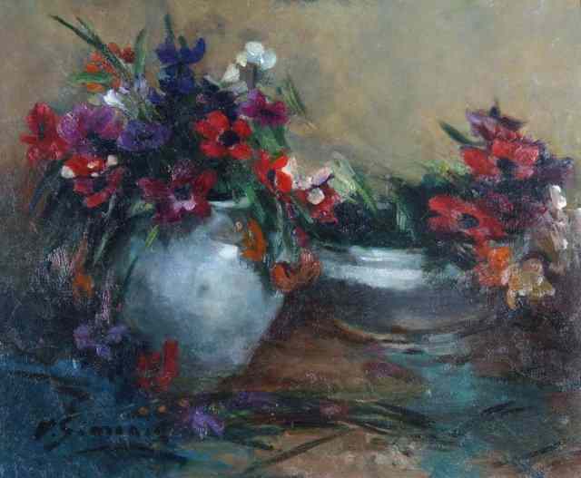 Appraisal: VICTOR SIMONIN - Still life of anemones signed lower left