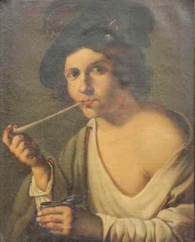 Appraisal: European Oil on Canvas of a Man Smoking a Pipe