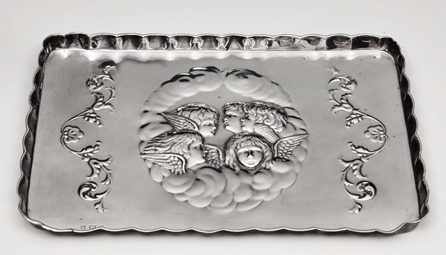 Appraisal: A SILVER TRAY of rectangular form with raised border and