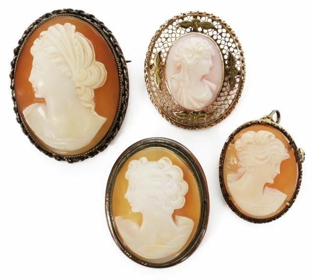 Appraisal: lot of Cameo pendants and brooches all with beauties in