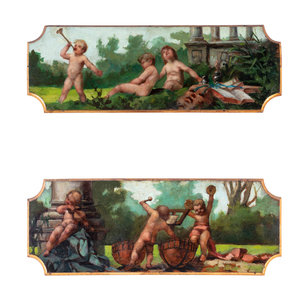 Appraisal: A Pair of Continental Painted Mahogany Panels Early th Century