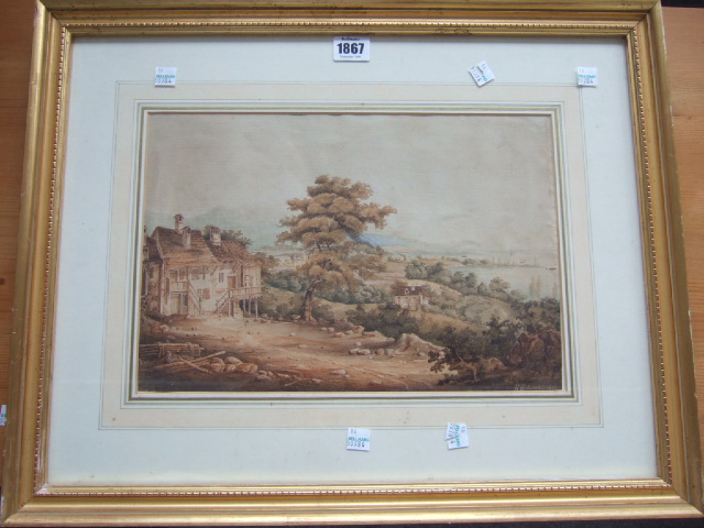 Appraisal: H E early th century A landscape with cottages watercolour