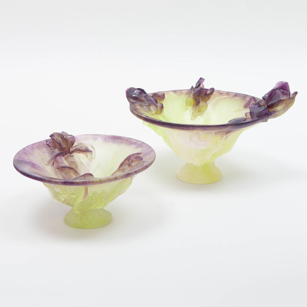 Appraisal: Two Daum P te de Verre Glass Bowls Each signed