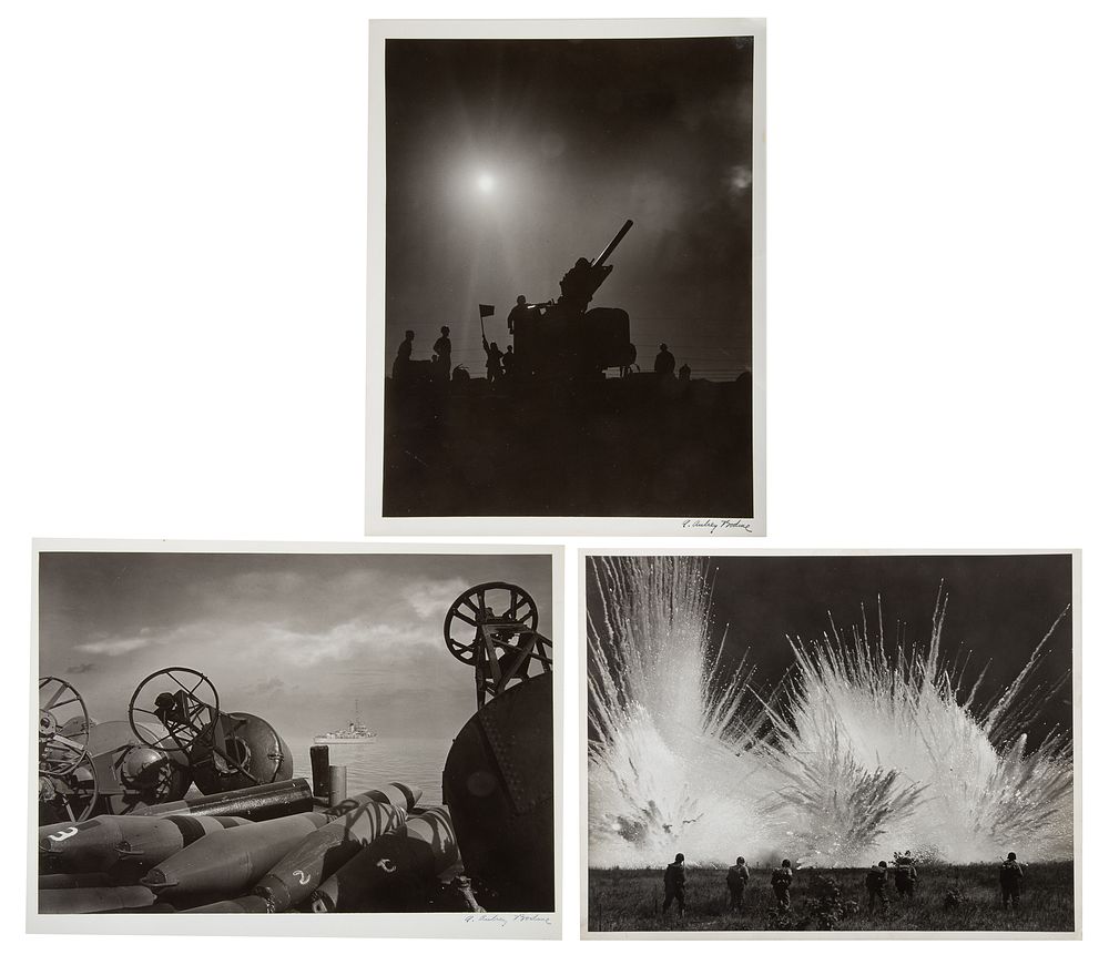 Appraisal: A Aubrey Bodine Three Military Themed Photos American - Anti-Aircraft